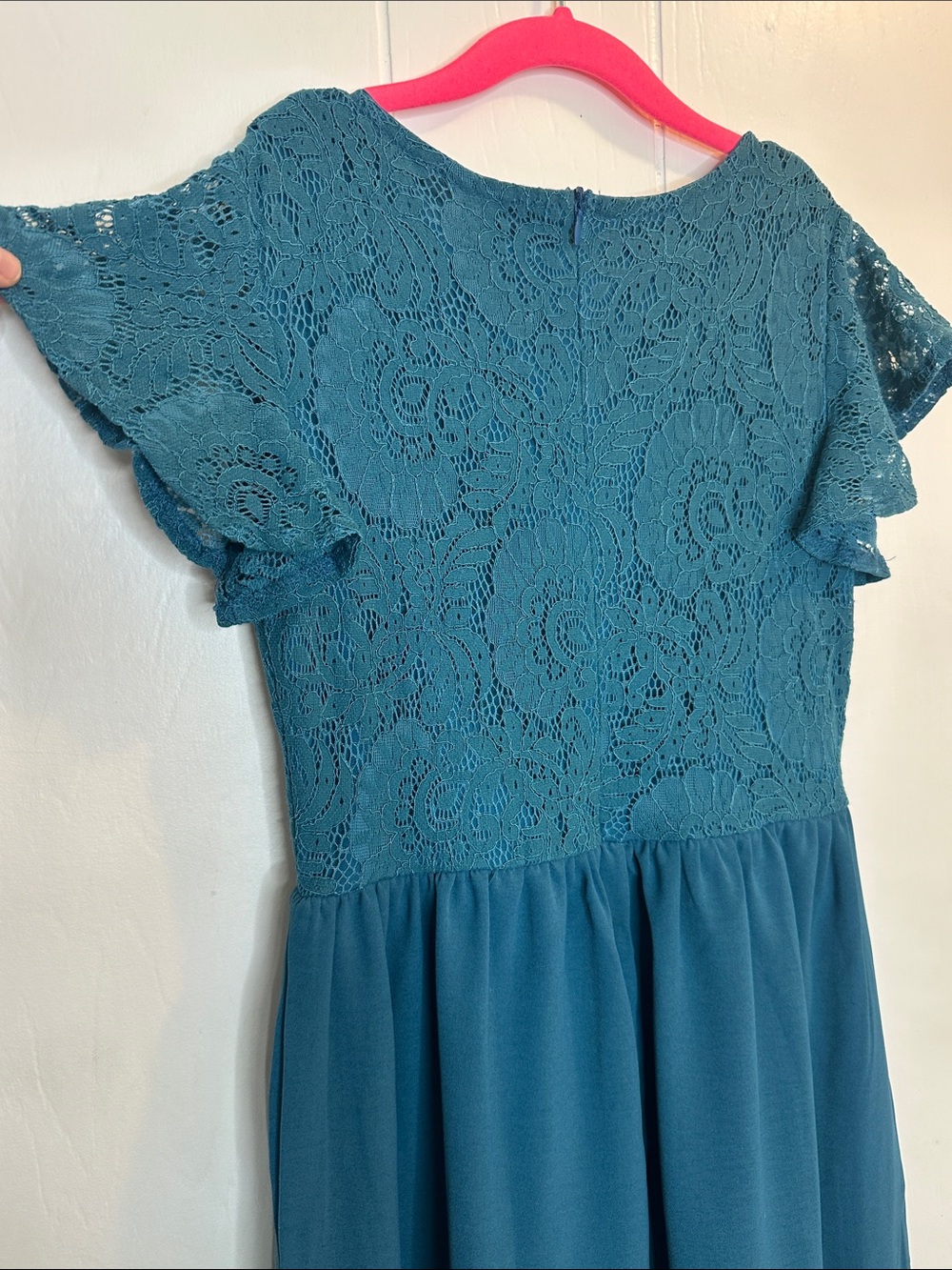 Girls Teal Lace-Top Tiered Formal Dress - Picture 7 of 7